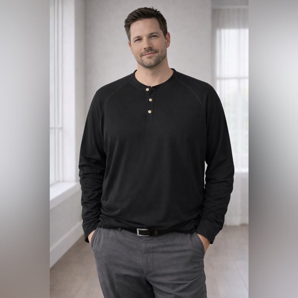 Year In Year Out Black Henley Long Sleeve Shirt Size 3XL NWT
